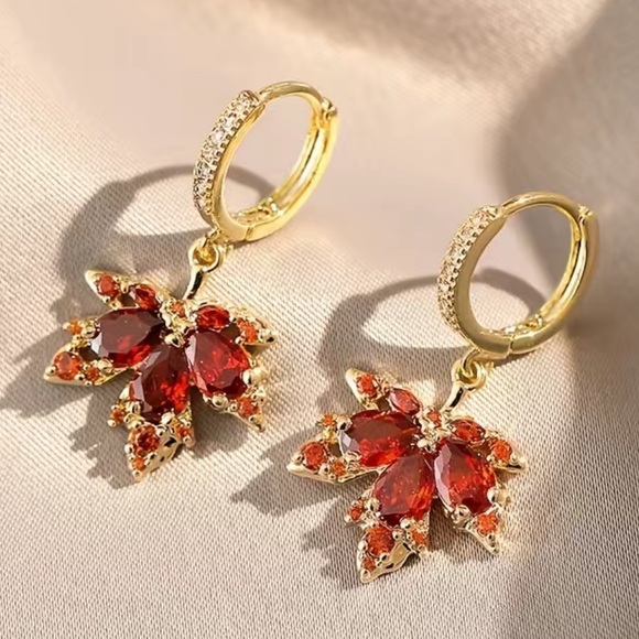 Cubic Zirconia Autumn Leaf Earrings - Picture 6 of 7